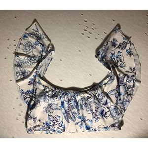 Athena Swim Floral Ruffle Swimsuit Top Size 8 Medium White & Blue